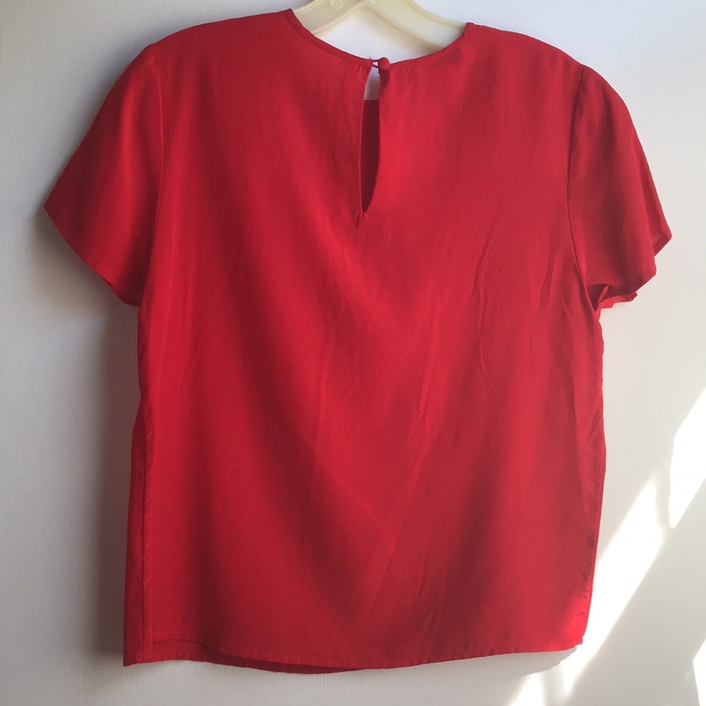 VTG Hana Sung Cherry Red Silk Short Sleeve Blouse - Picture 5 of 11